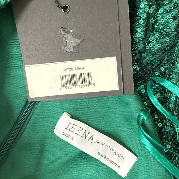 Ieena for Mac Duggal Green Sequined One Shoulder Cut Out Gown 26730 Women’s Sz 4 - Picture 8 of 9